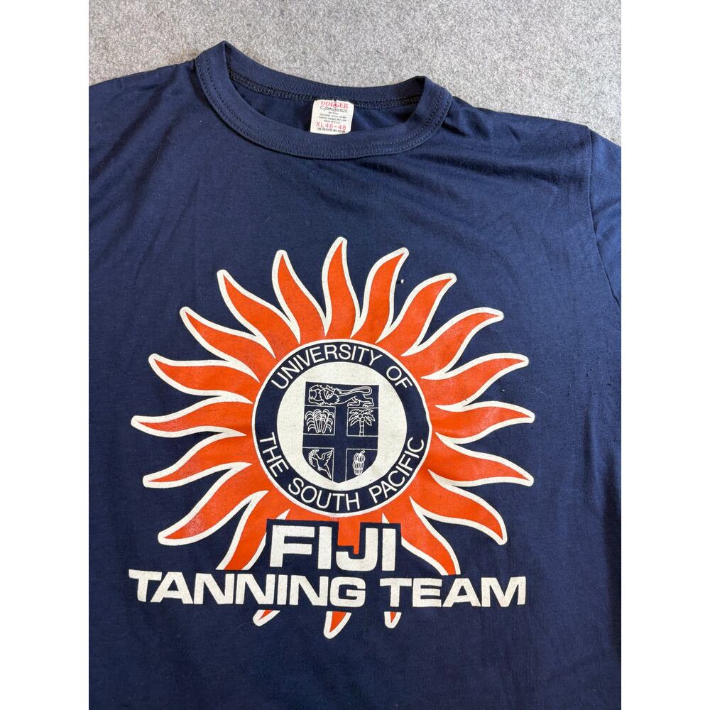 Vintage 90s Fiji Tanning Team Shirt Mens XL Blue Single Stitch Basic Tee USA